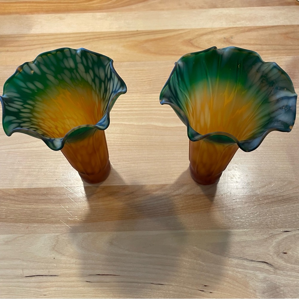 Tiffany style light shades , colored glass in very good shape.